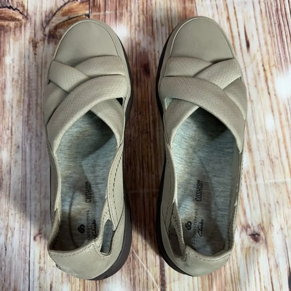 Clarks Cloudsteppers SILLIAN STAR Size 7 Tan Criss Cross Loafers Shoes Flats - Picture 5 of 10